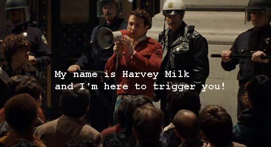 Harvey Milk from the screenplay Milk about the trigger movie dialogue technique