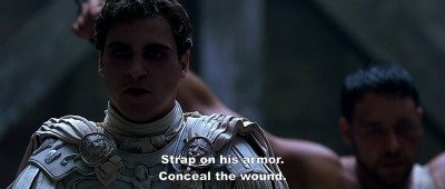 Gladiator - Commodus after slicing a knife into the General Maximus back